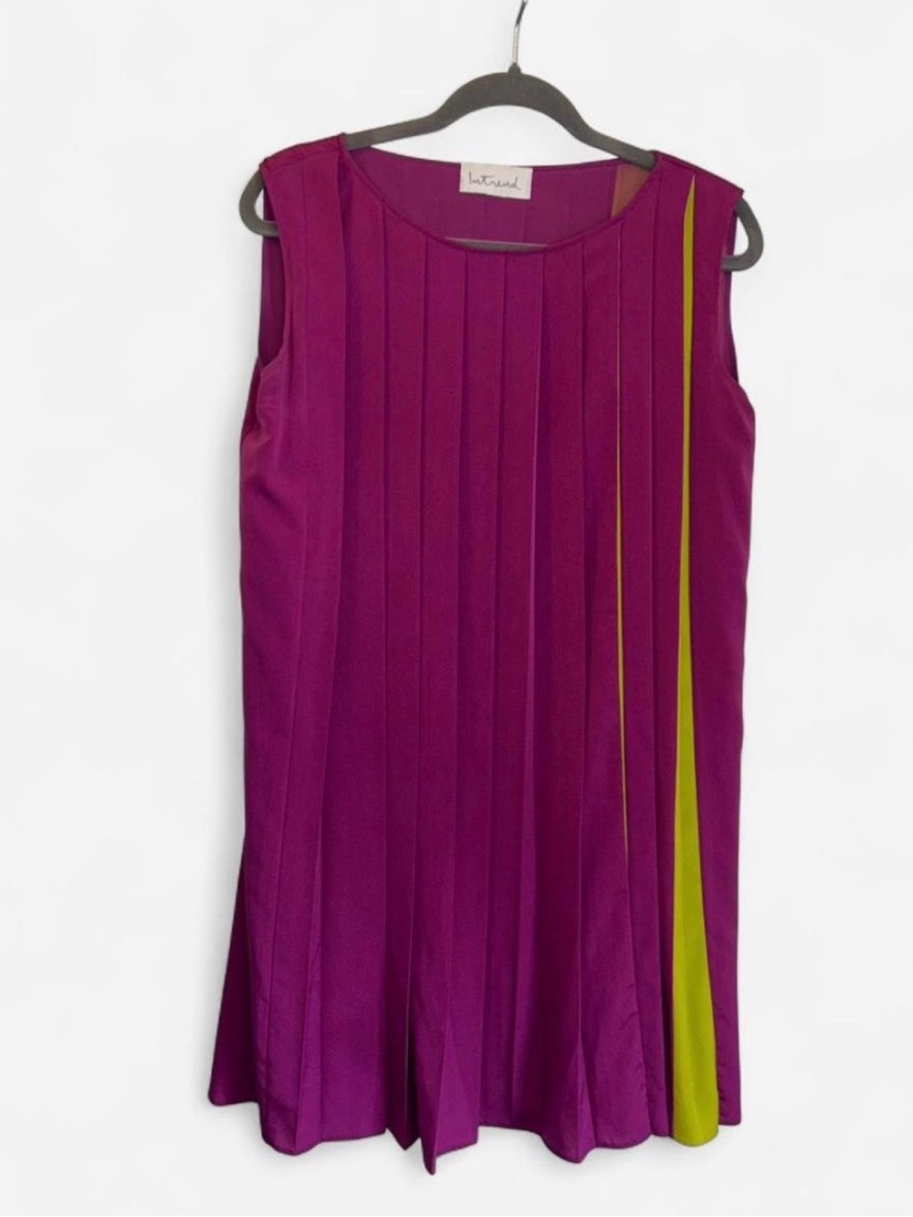Max Mara Intrend Pleated Sleeveless Dress with Lime Stripe